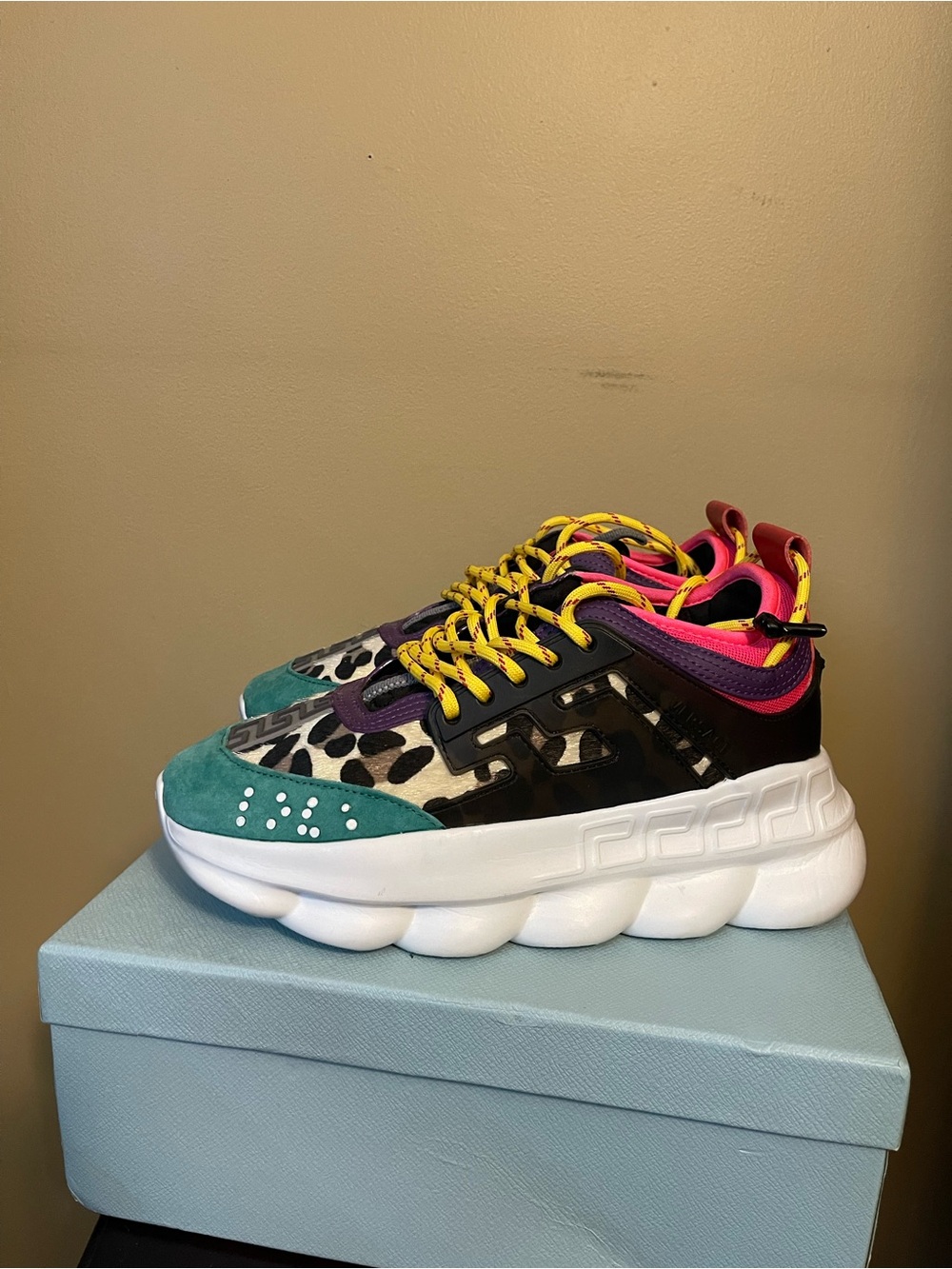 Versace Chain Reaction Sneakers in Teal, Purple, Yellow & Pink sz41